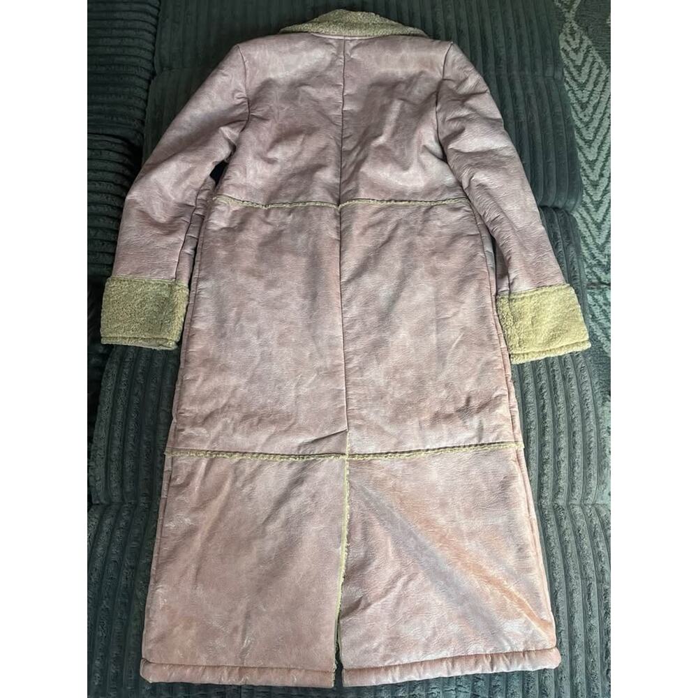 Kimchi Blue Dusty Pink Faux Shearling Long Trench Coat Sherpa Lined S - Picture 2 of 7